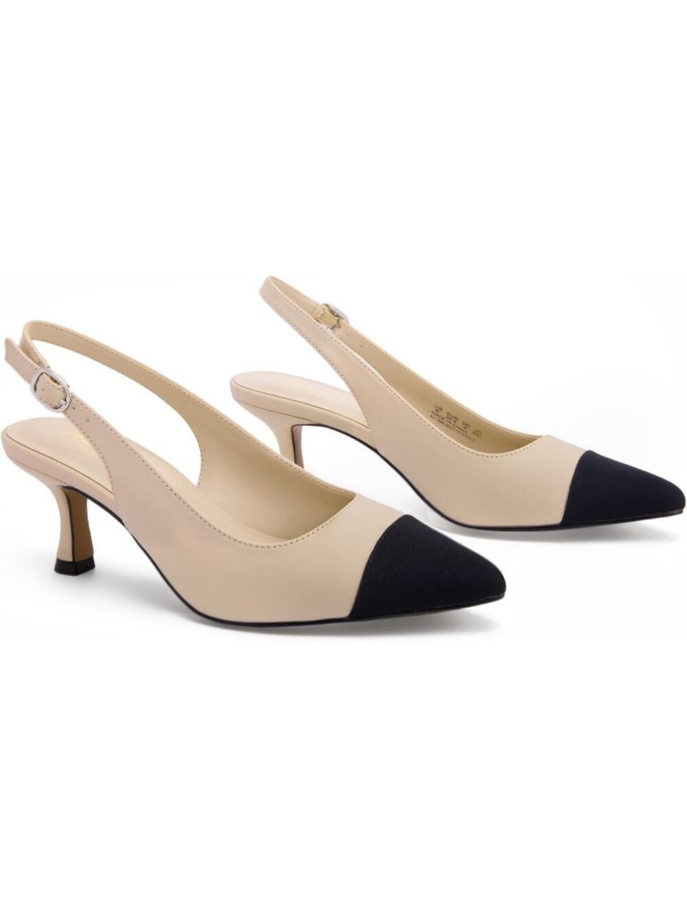 Women's Slingback Kitten Heels Pointed Toe Low Heel Nude Black Pumps Dress Shoes
